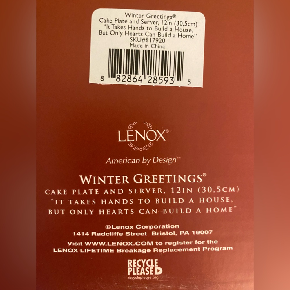Lenox Red Cardinal Winter Greetings Cake Plate with Server - Picture 11 of 11